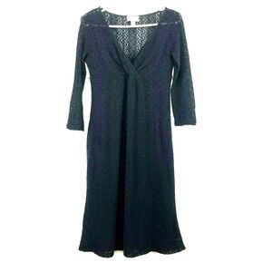 Loft Wool Blend Crochet Dress 4P Black Empire‎ Waist 3/4 Sleeves Goth Witchy Y2K